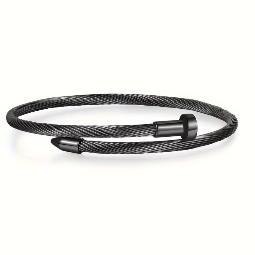 Sleek Black Nail Style Bracelet Stainless Steel Women’s Men’s Unisex NWT
